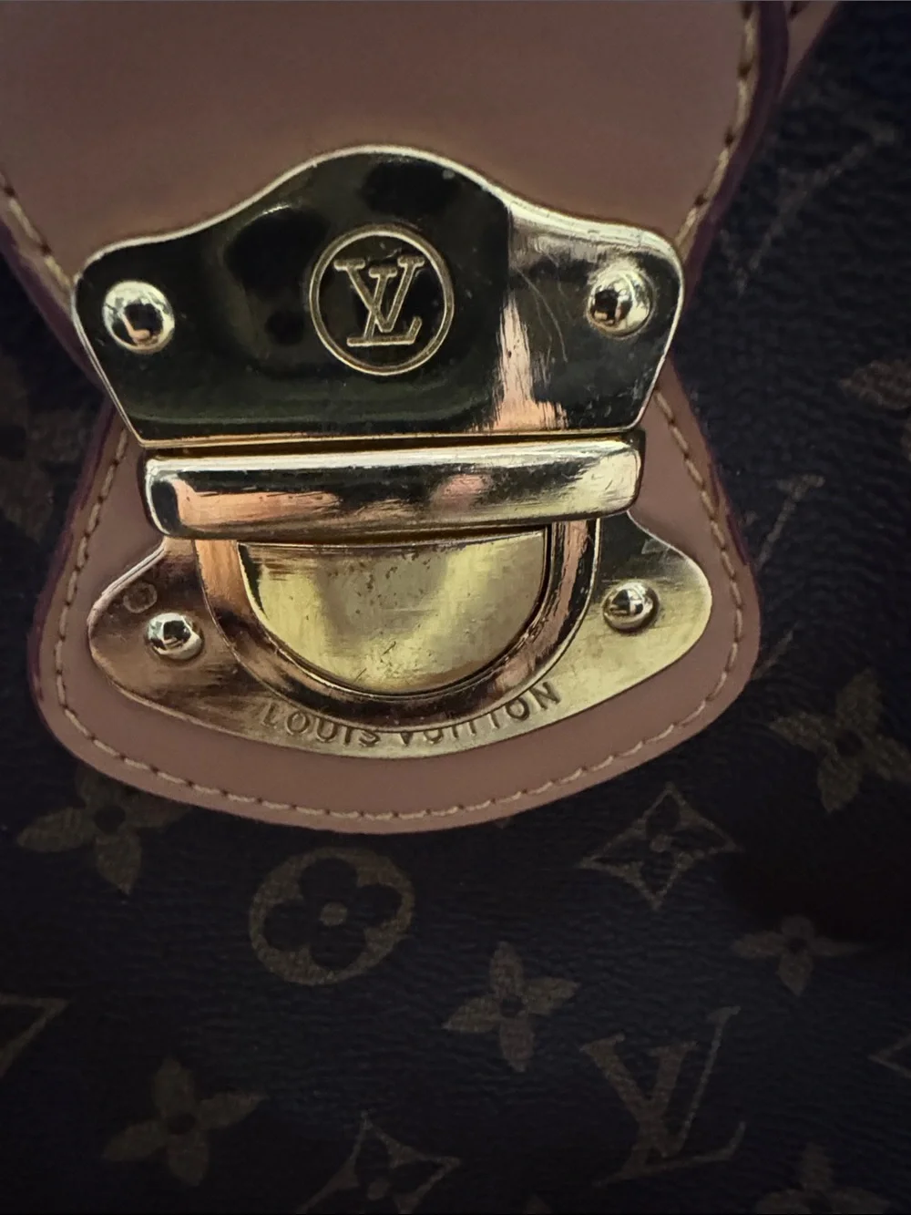 Faux LV Monogram Top-Handle Satchel in Brown & Tan - Picture 10 of 13